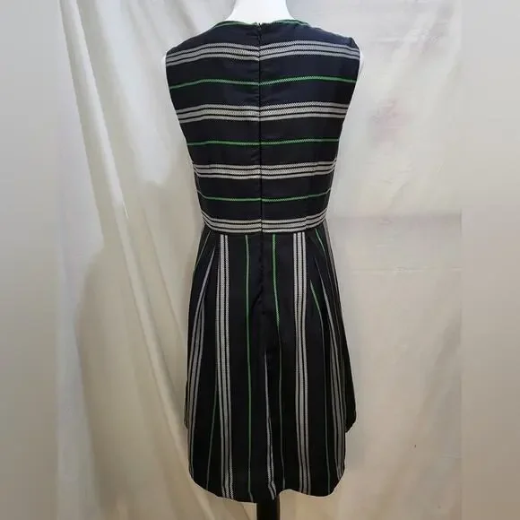 Beautifully Couture Blue Green Striped Sleeveless Lined V-Neck Dress, Small - Picture 3 of 8